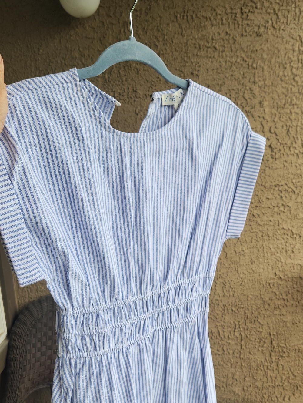 She + Sky Light Blue & White Striped Women’s Midi Dress With Pockets